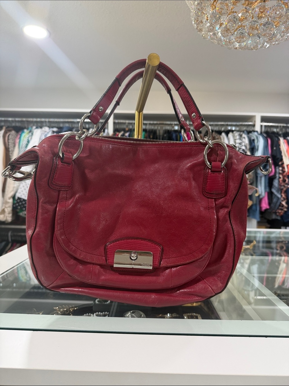 Coach Red Leather Shoulder Bag with Silver Hardware